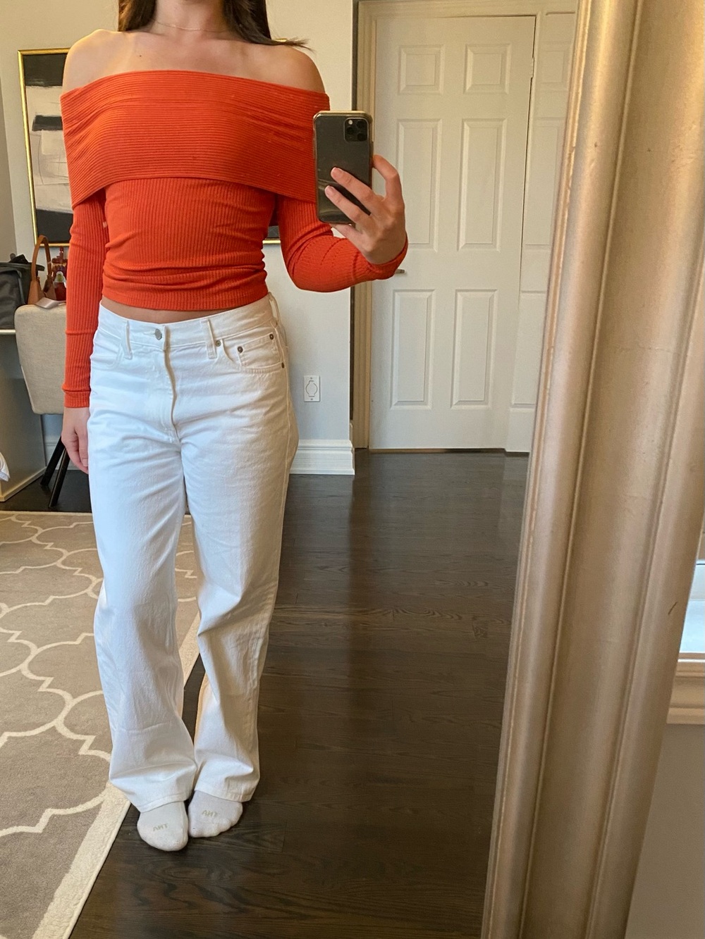 Wilfred Women Off-Shoulder Burnt Orange Knit Top